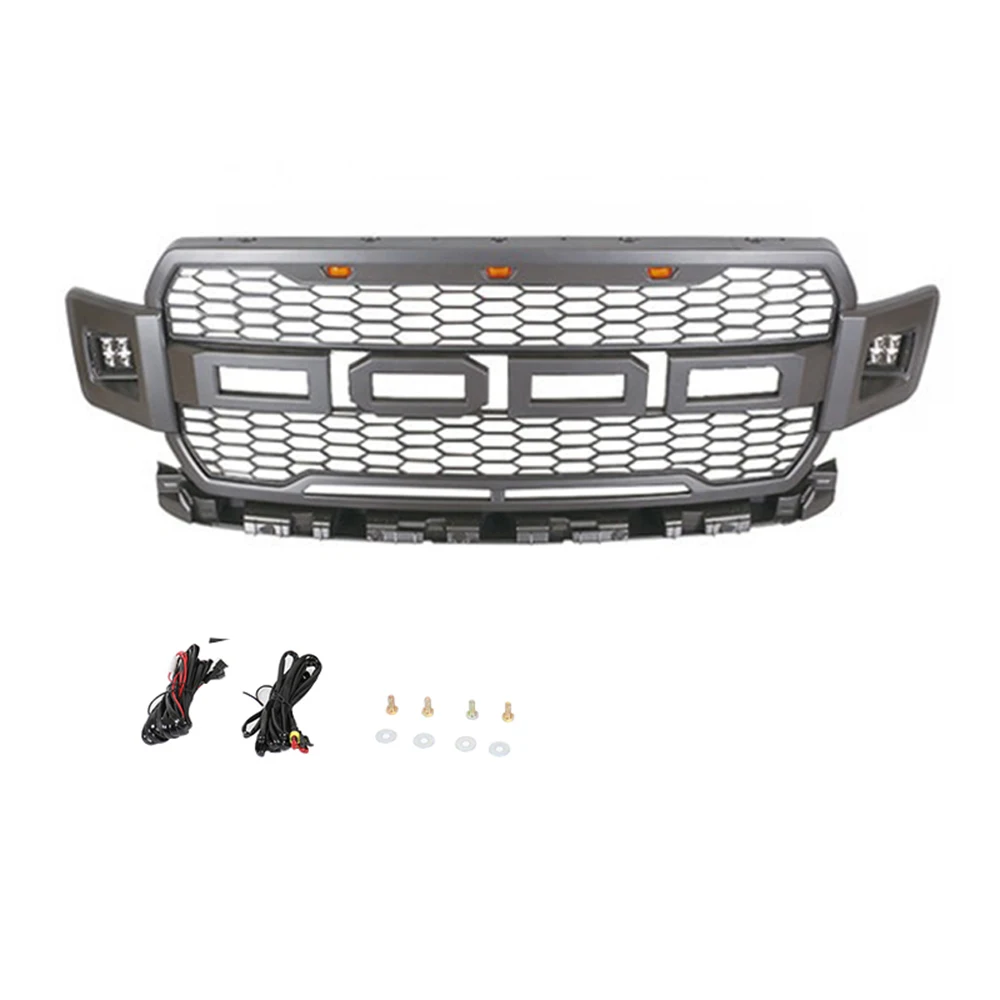 For Ford F150 2018-2020 Raptor Style Grills w/LED Light Matte Black Or Grey Replacement Grille ABS Front Mesh Grill Fit