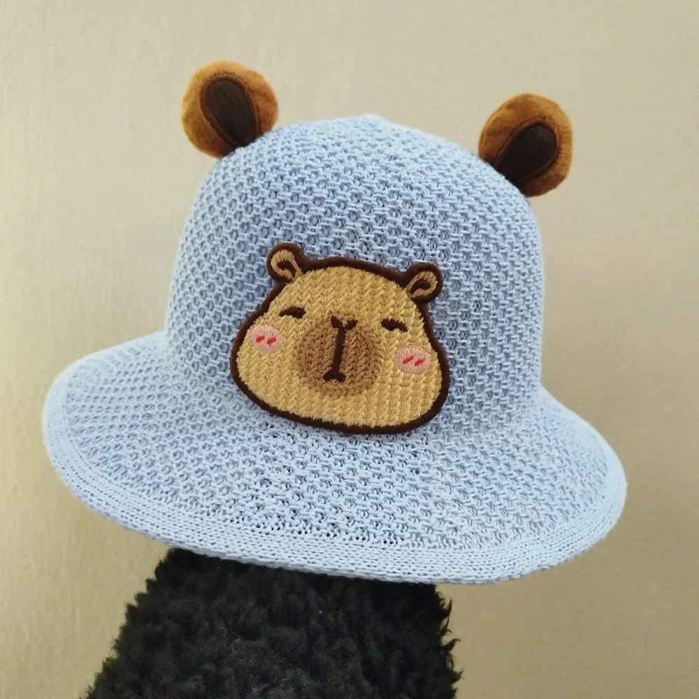 

New Sweet Children's Capybara Sun Hat Portable Wide Brim Cartoon Straw Cups UV protection Outdoor Travel Fisherman Cup