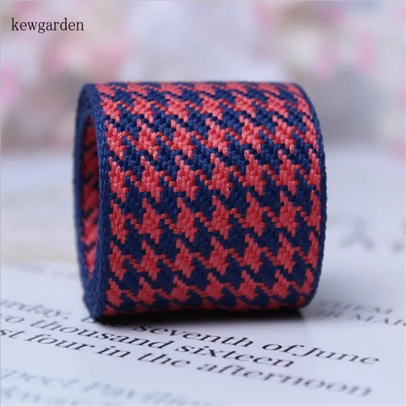 Kewgarden 10mm 25mm 38mm Houndstooth bawełniana wstążka lniana DIY akcesoria do kokardek wstążka satynowa ręcznie robiona taśma do pakowania taśmy