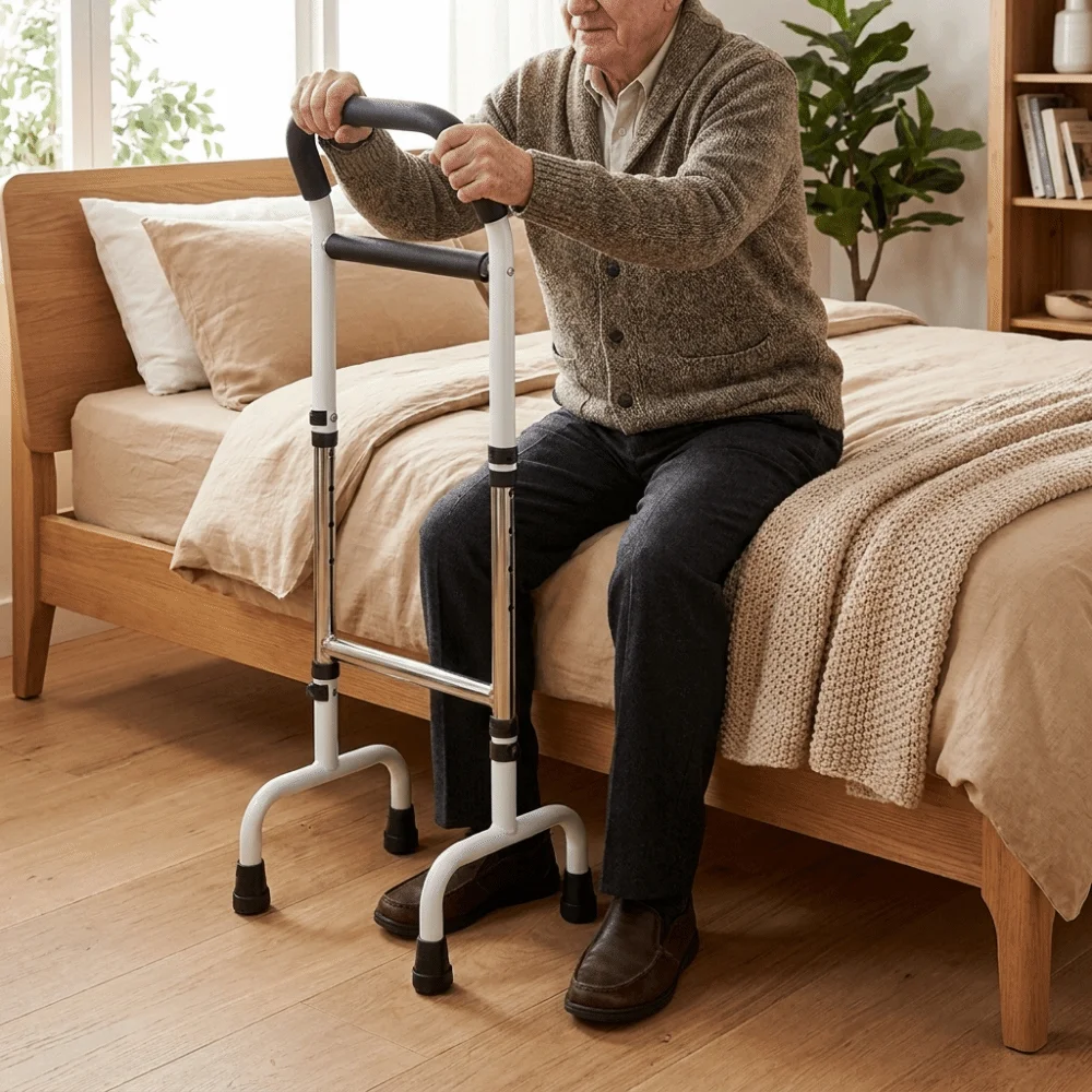 Carbon Steel Bedside Getting Up Assist Four-Leg Support Non-Slip Stand Up Assistance Device Easy to Install Sturdy Support