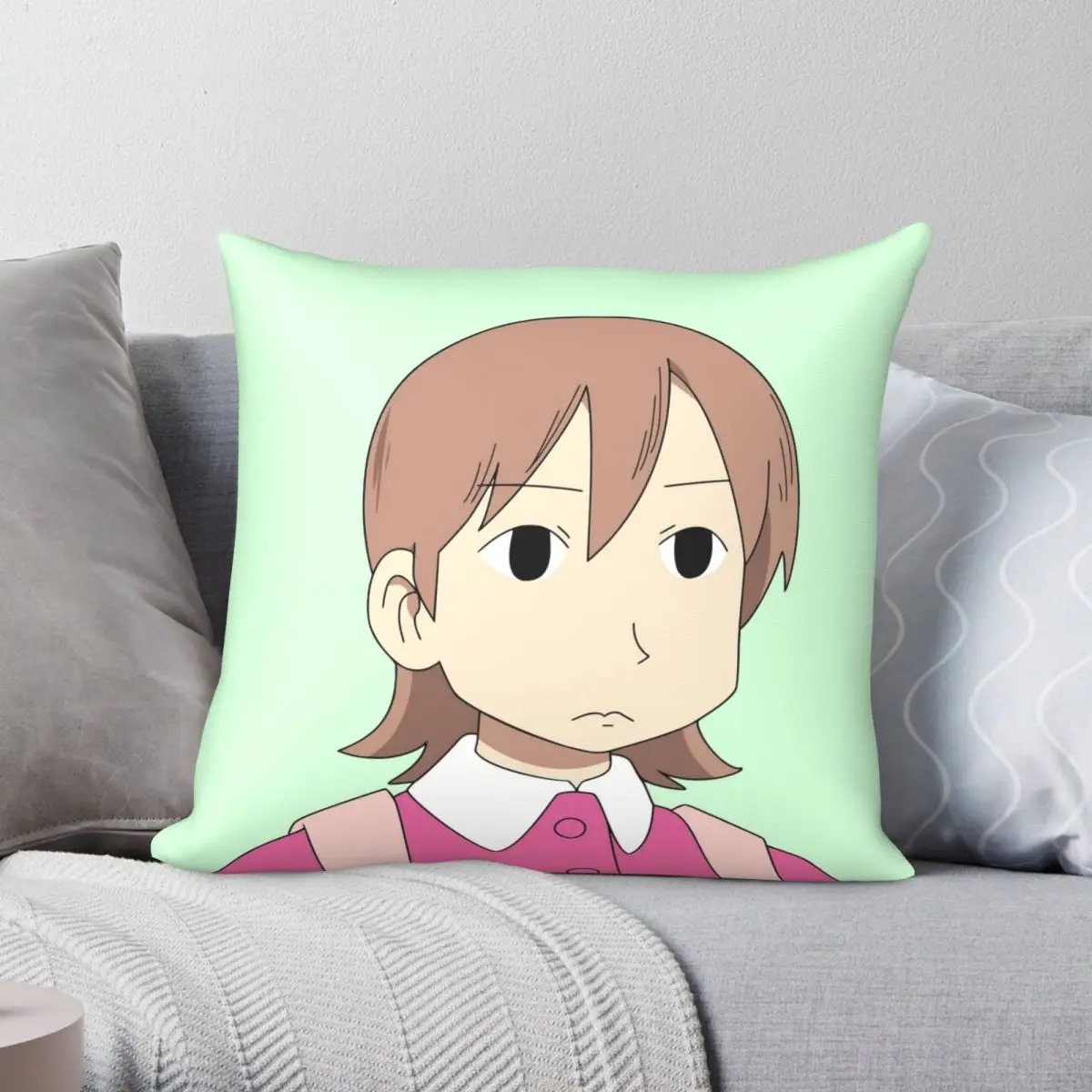 Nichijou Aioi Yuuko Blank Face Square Pillowcase Polyester Linen Velvet Pattern Zip Decor Sofa Cushion Case