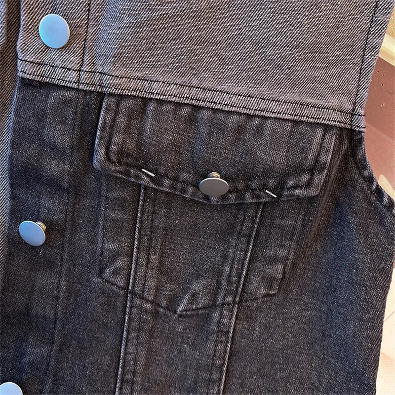 

Spring Autumn New Women Splicing Denim Vest Vintage Blue Sleeveless Jacket Fashion Slim Short Jeans Waistcoat Female Tops T1143