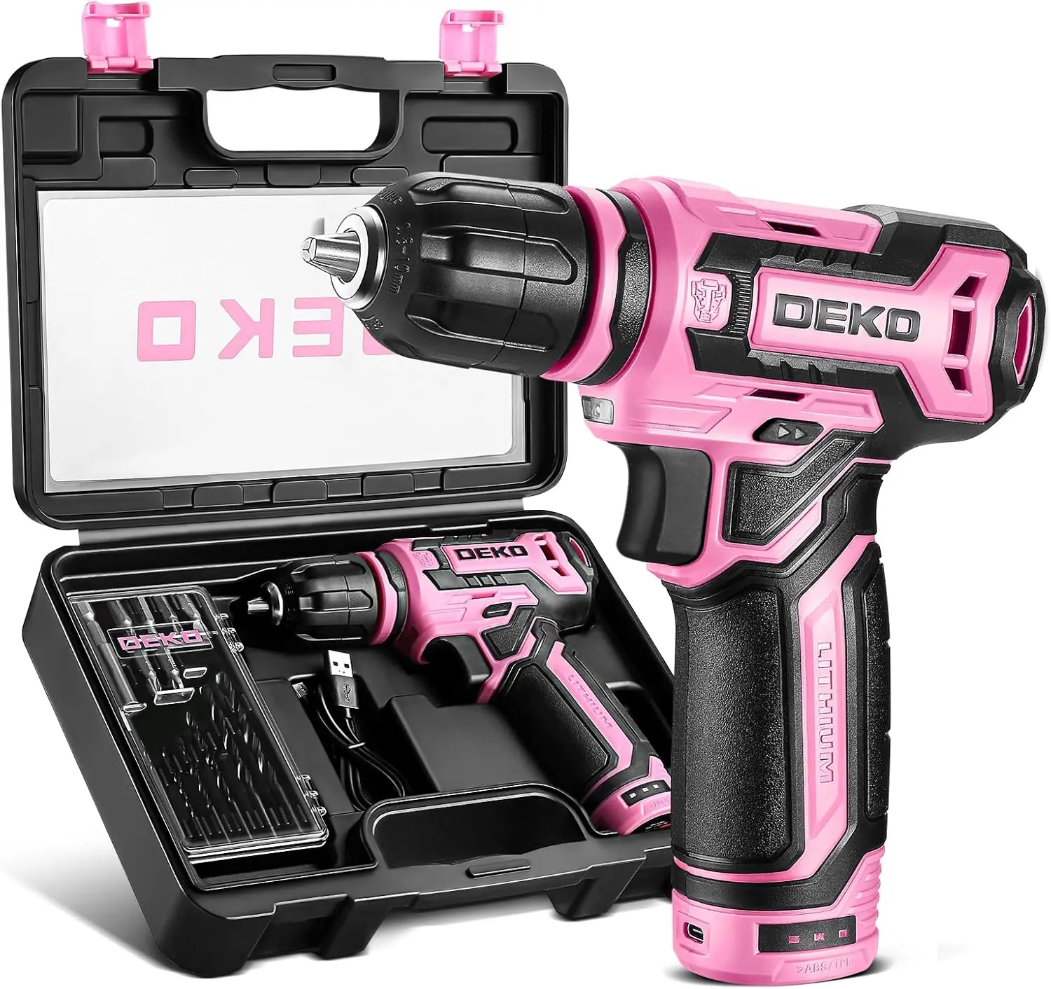 

Cordless Drill：12V Power Drill Set with Pink 800RPM Electric Drills with Tool Set Gift Box, Pink Drill Set for Women