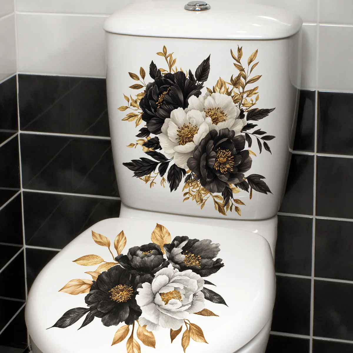 New Creative Black and White Color Flower Bathroom Waterproof Toilet Cover Toilet Sticker Self-adhesive Sticker