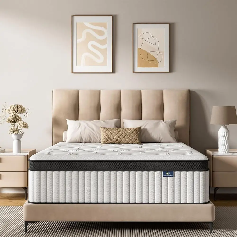 14-Inch Hybrid Mattress in a Box: Memory Foam and Pocket Springs, Fiberglass Support, Soft and Breathable, Medium Firm Feel