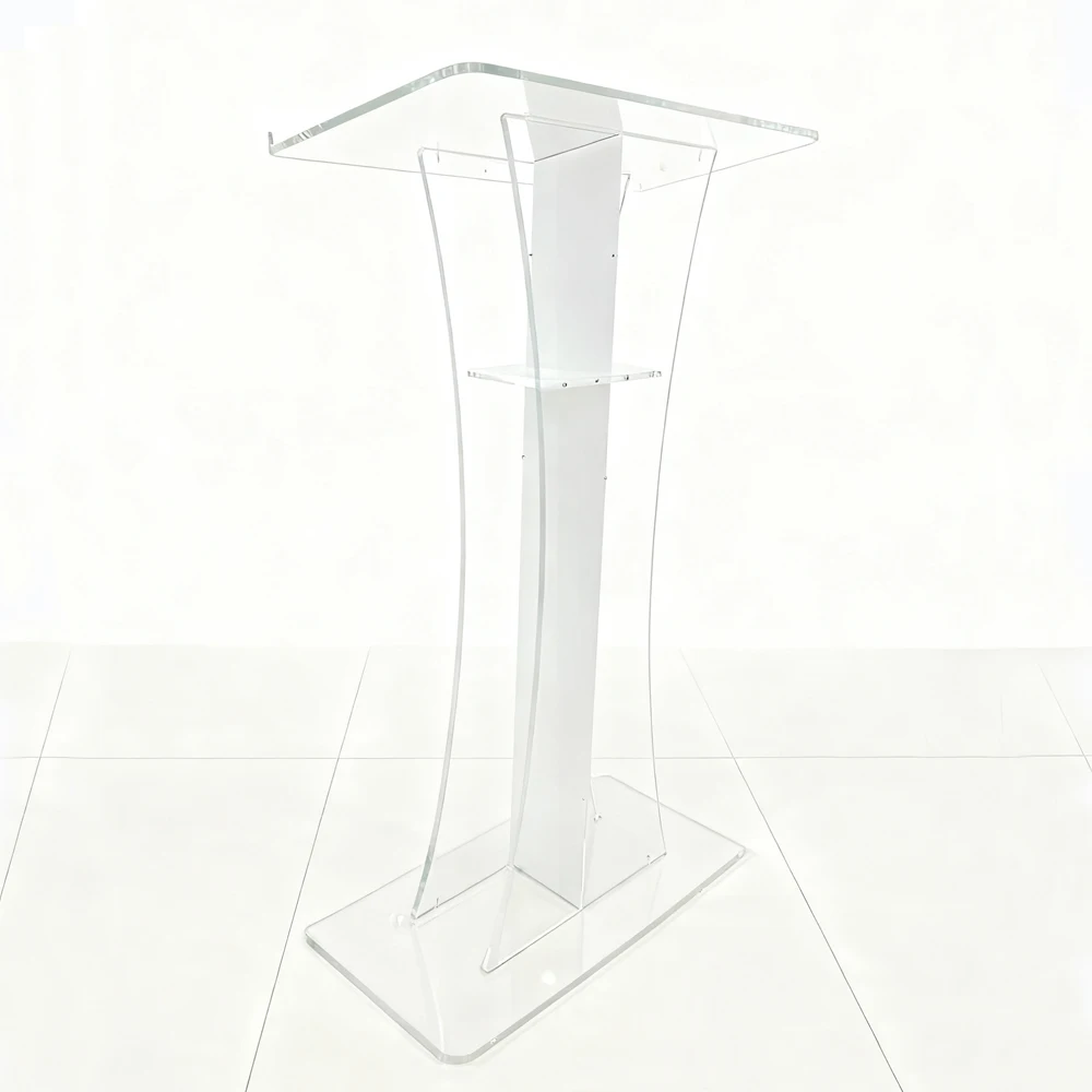 Curved Design Acrylic Lectern Eco-Friendly Transparent Pulpit Modern Clear Podium Stand Detachable