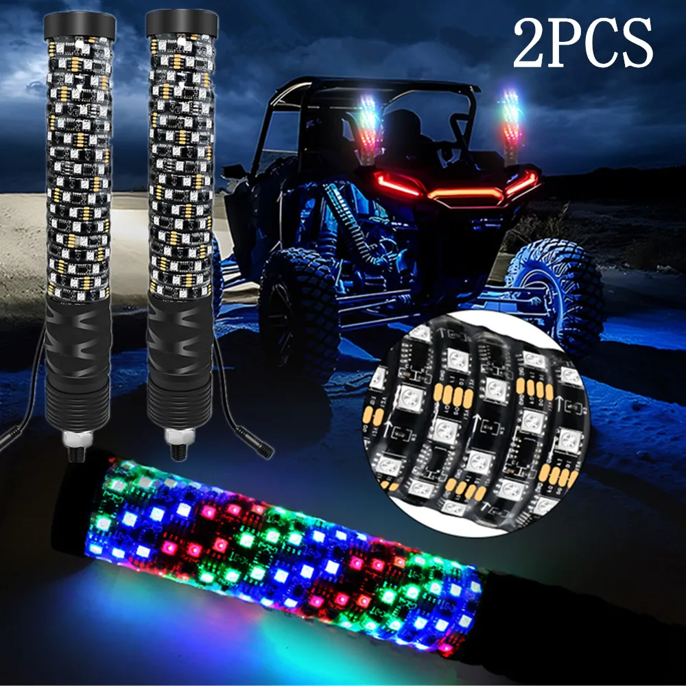 2PCS Spiral LED Whip Lights RGB Fat LED Lighted Whip Antenna Flagpole Accessories Remote Control App Flashing Light for Car ATV