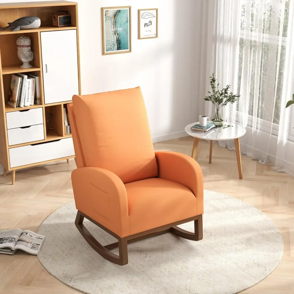 Living Room Chair with Padded Seat, High Backrest Port, Comfy Armchair and Side Pocket, Modern Living Room Rocker Chair