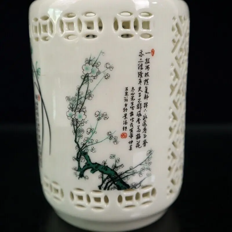 Creative Chinese Rose Porcelain Plum Orchid Bamboo Chrysanthemum Brush Pot 4.5