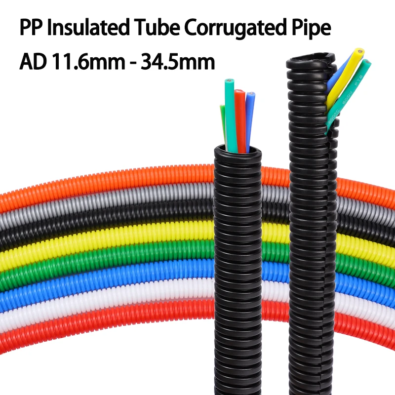 2/5M PP Insulated Tube Corrugated Pipe AD 11.6mm - 34.5mm Automobile Car Cable Harness Motor Equipment Line Protect Sleeving