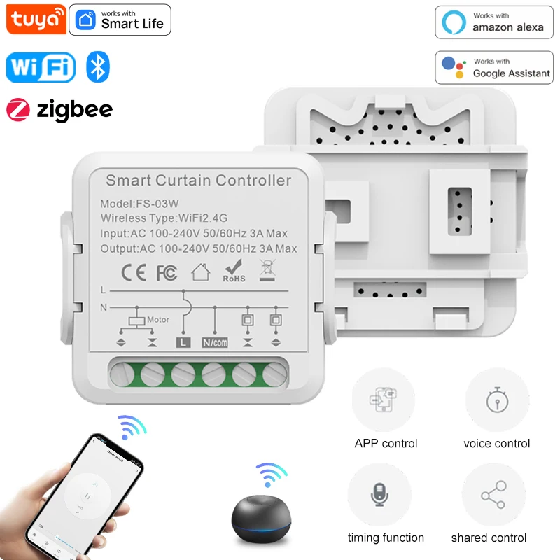 Tuya WiFI Zigbee Smart Curtain Switch Module 3A for Roller Blind Shutter Electric Motor Timing Voice Work with Alexa Google Home