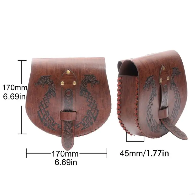 49MF Medieval Waist Pack Retro Belt Waist Bag LARP Renaissances Costume Accessories for Women Men Leather Fanny Pack
