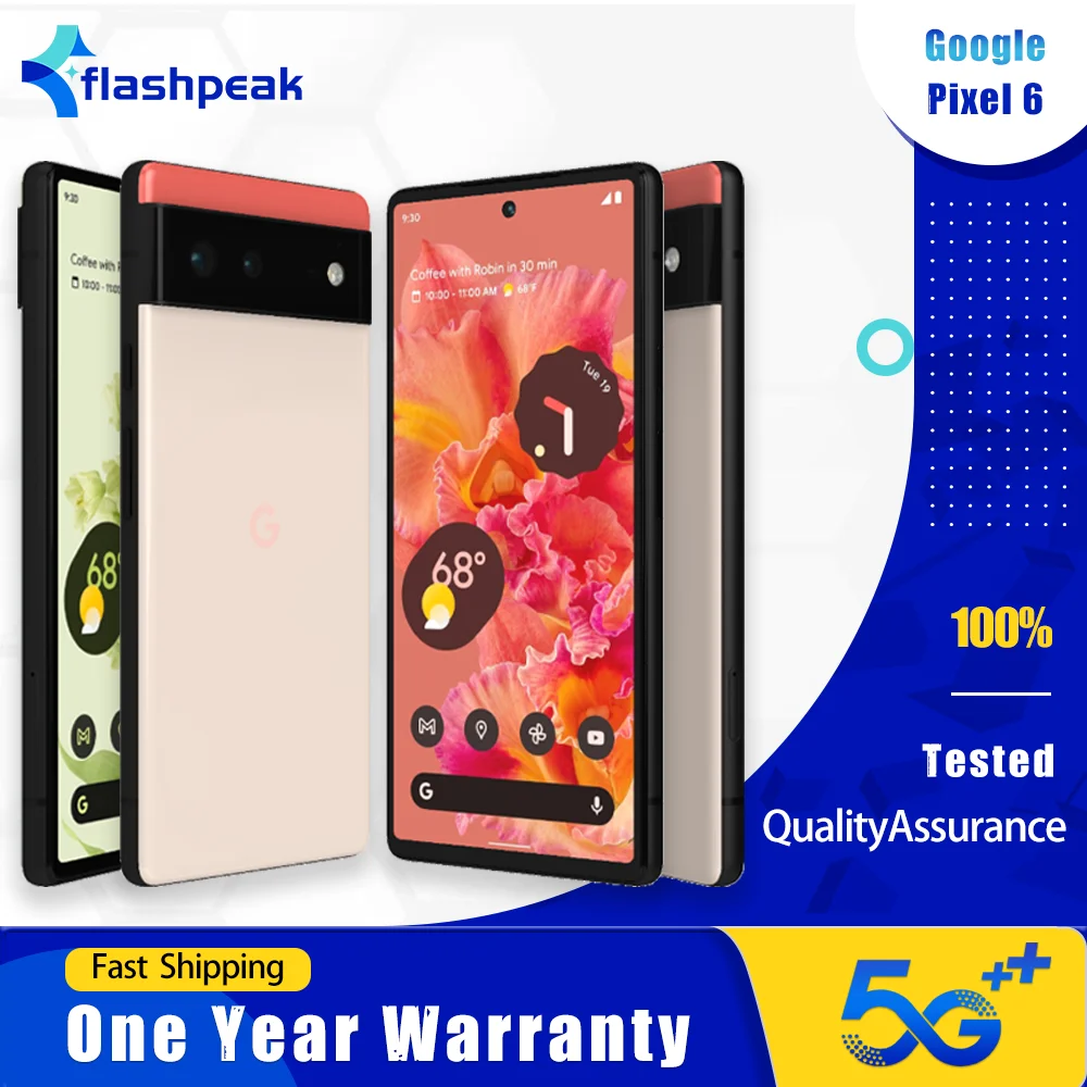 Teléfono móvil Original desbloqueado Google Pixel 6 5G NFC 6,4 "8GB + 128GB 50MP + 12MP + 8MP Google-Tensor Octa Core Android SmartPhone