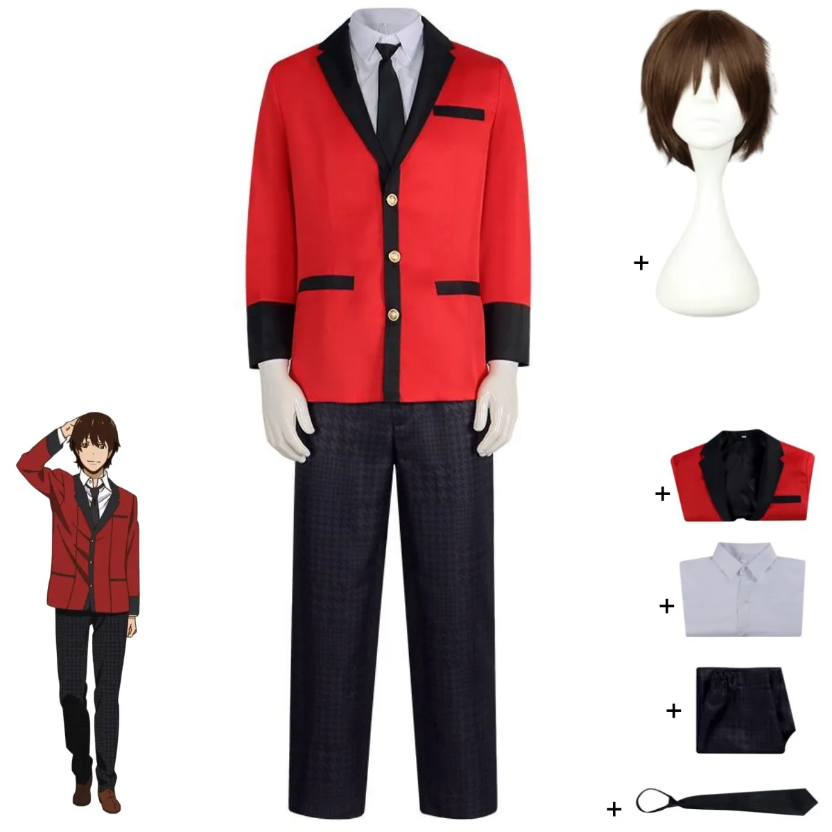 KakeNAFTA-Costume de Cosplay Rouge Japonais pour Homme, Uniforme SвJK, Perruque d'Halloween et de Noël Trempée