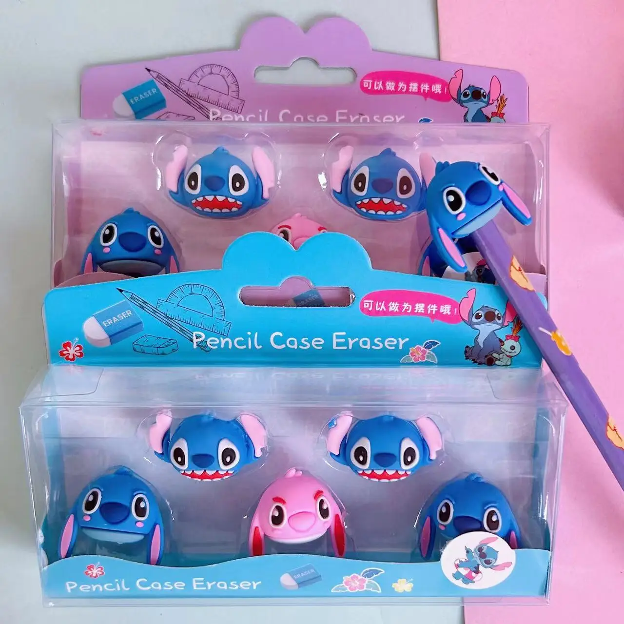 Disney Lilo & Stitch Eraser Cute Cartoon Stitch Lipstick 5 Pcs Shape Eraser Fun Press Eraser School Supplies Stationery Gift