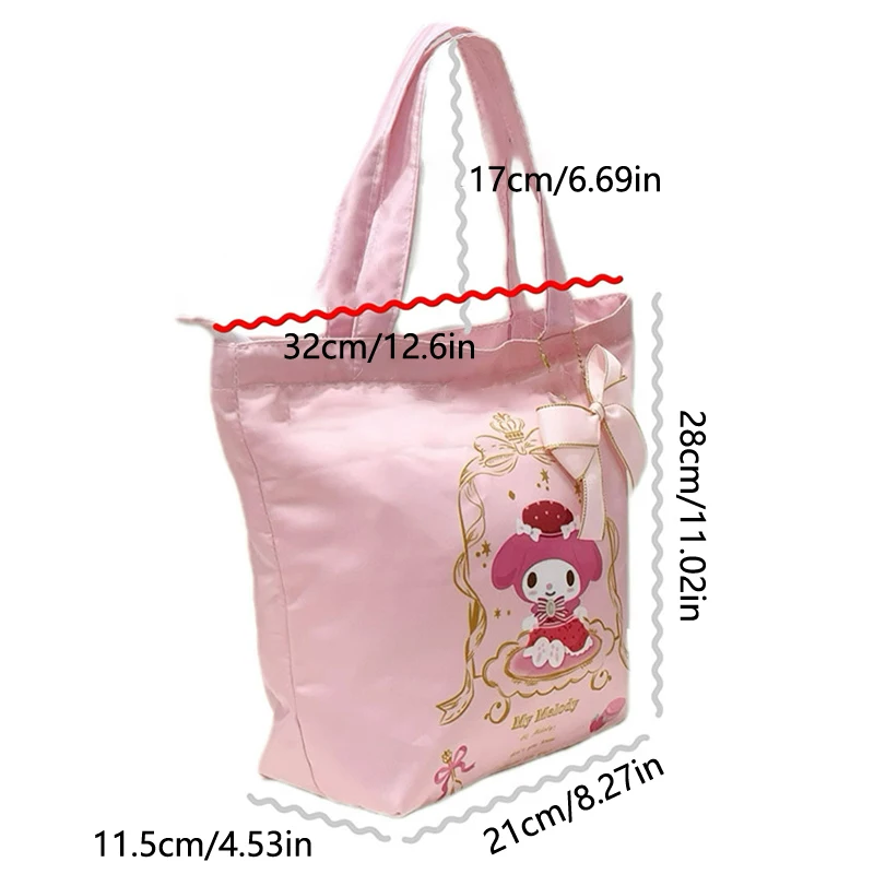 Kawaii sanrio hallo kitty handtasche cinna moroll kuromi melodie bowknot satin kosmetik tasche reiß verschluss aufbewahrung tasche lunch tasche