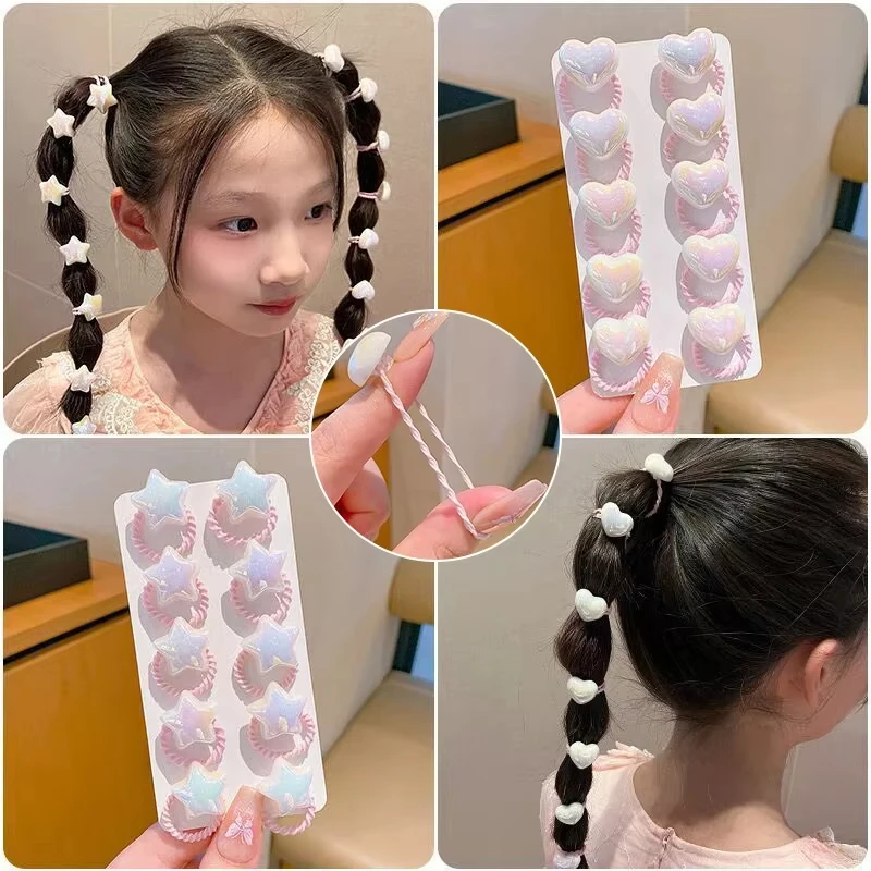 

10Pcs Cute Baby Girl Hair Bands Cartoon Love Heart Star Hair Ties Toddler Elastic Rubber Band Kids Hair Ropes Accessories