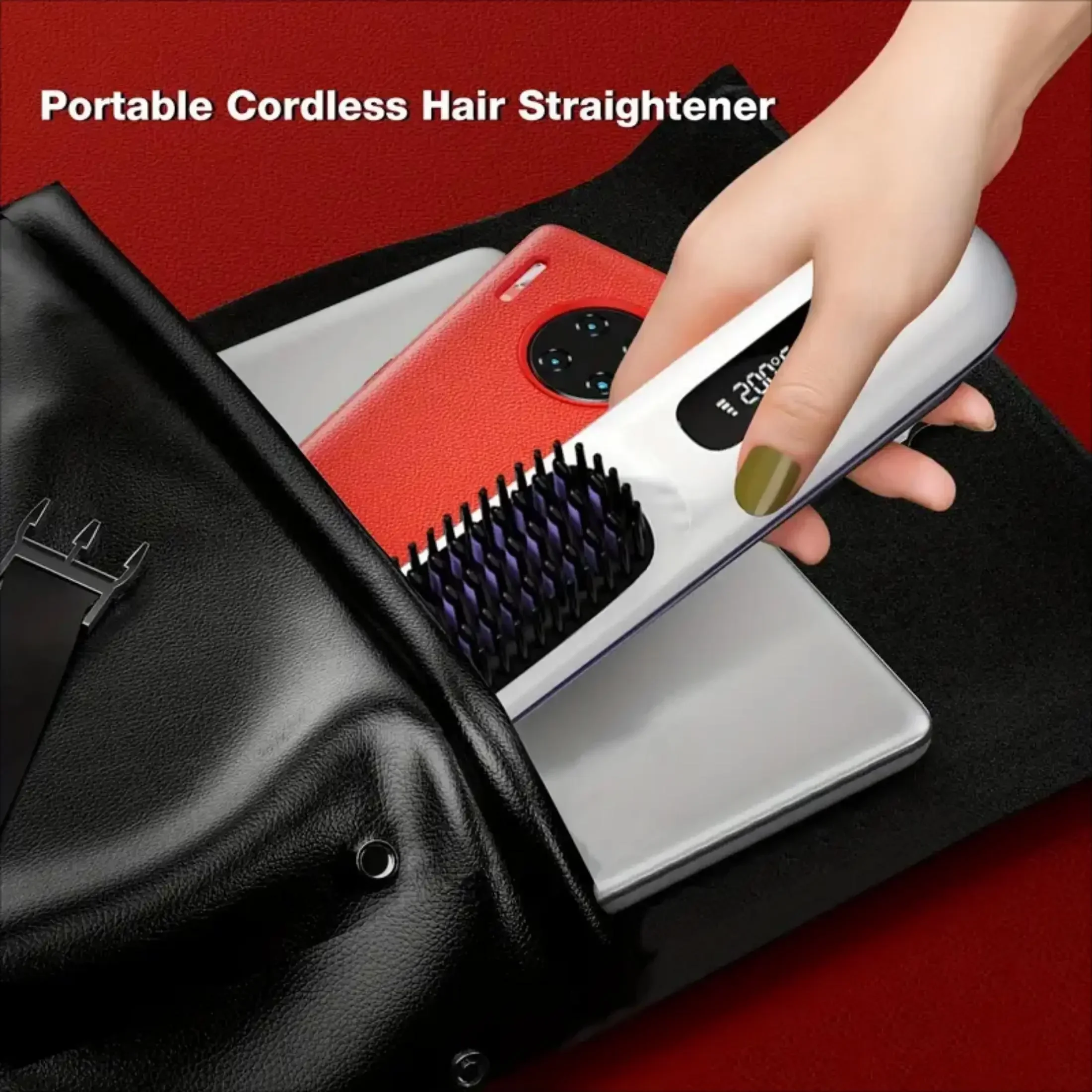 1pc-Rechargeable Electric Straightening Brush – USB Ceramic Heating with Negative Ion,Wireless & Portable Styling Tool for Hair