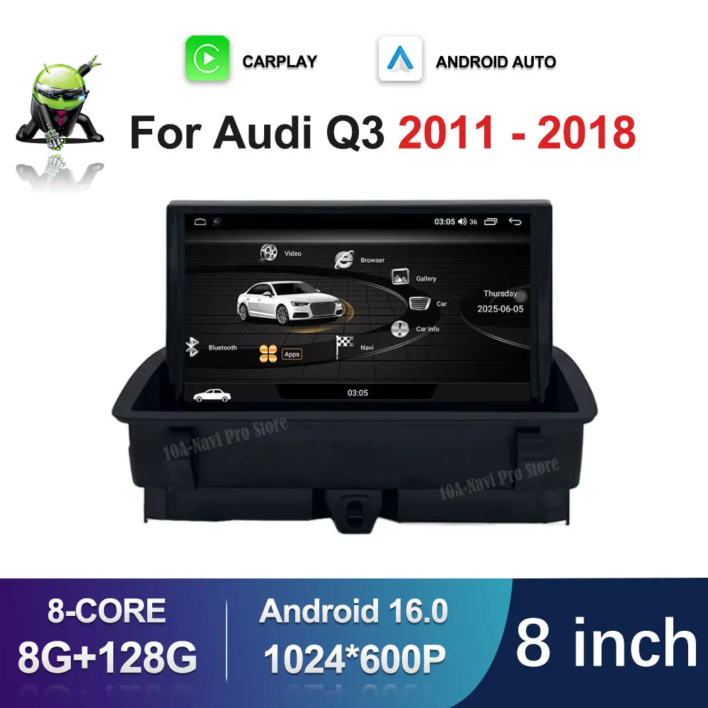 아우디 Q3 2011-2018 안드로이드 15 시스템 BT GPS 4G WiFi 8인치 차량용 멀티미디어 비디오 라디오 플레이어 터치스크린 오디오 DSP 스테레오