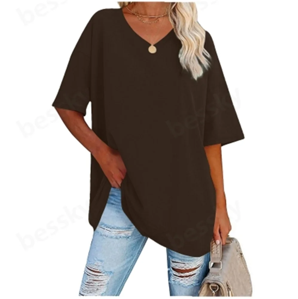 

Ladies beach vacation casual solid color short sleeved top T-shirt