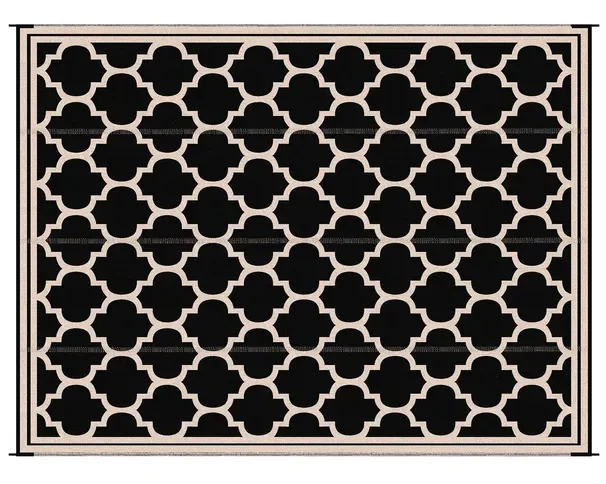 

Outsunny 9x12 Modern Reversible Outdoor Rug - Waterproof Black Beige with Four Straps for Backyard Camping