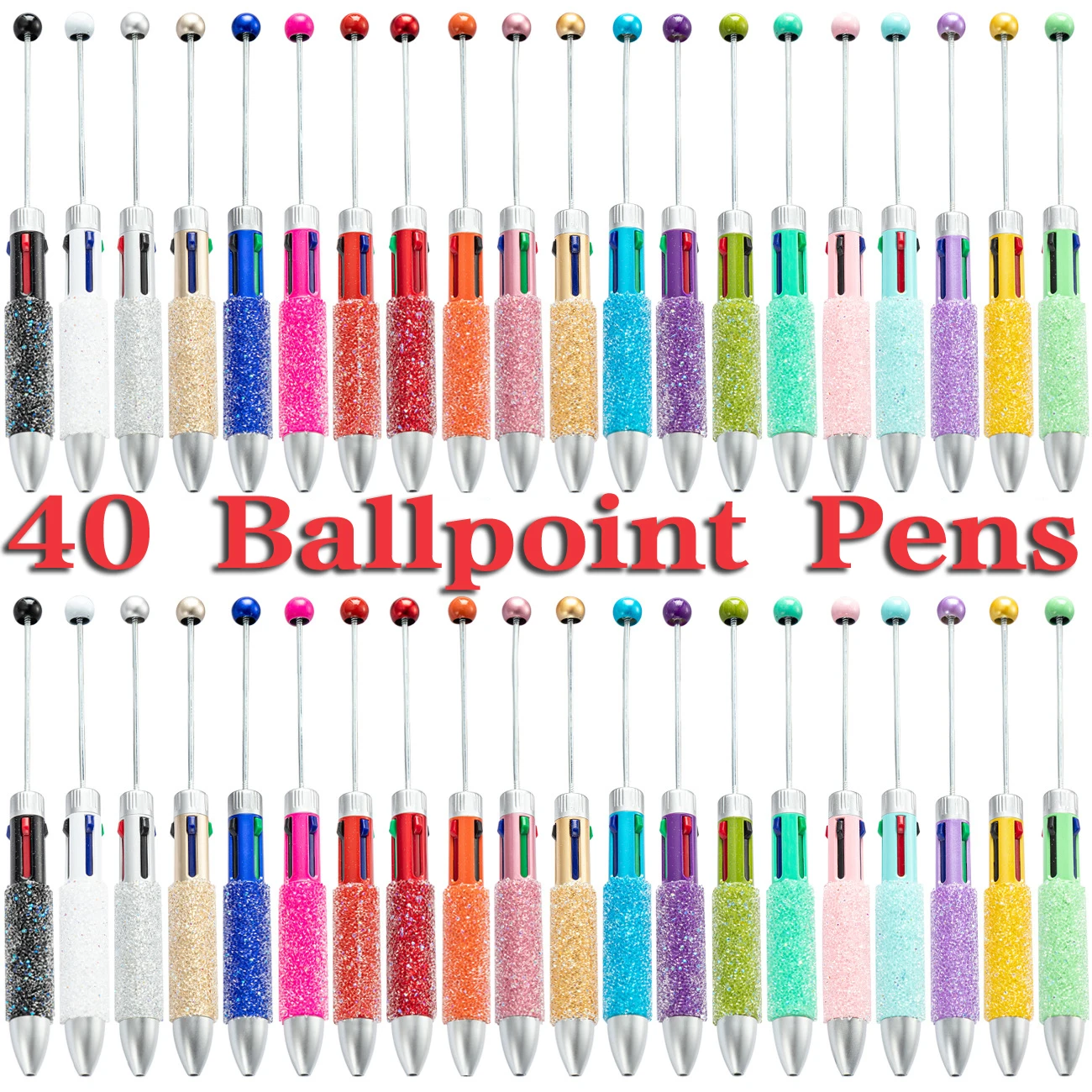 

40pcs DIY Diamond Beaded Pen Plastic Pens Bead Ballpoint Pen for Gift Students Office School Supply DIY Wholesale