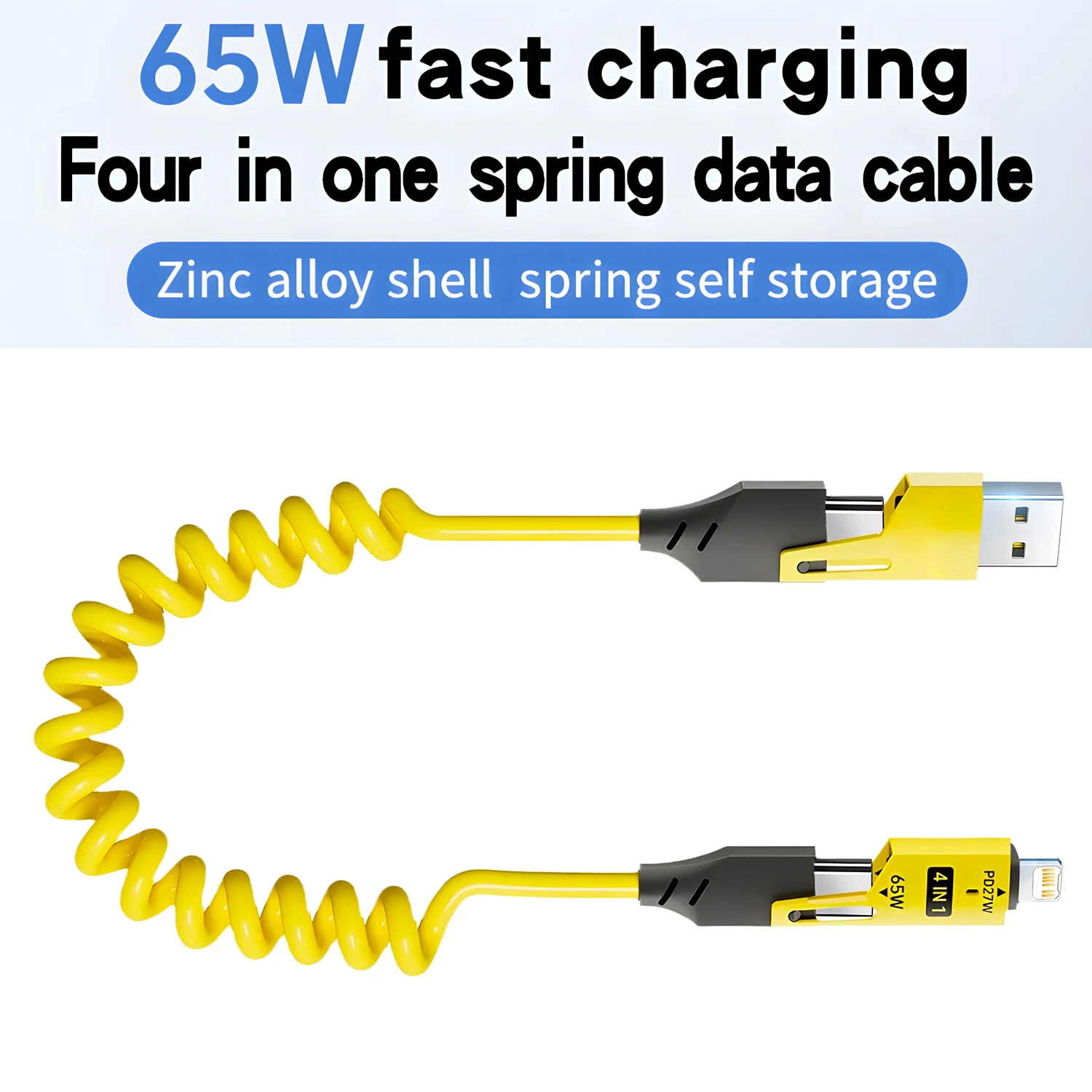 4 في 1 65 واط كابل شحن متعدد المنافذ USB نوع C شحن سريع كابل بيانات آيفون 16 15 شاومي سامسونج PD 27 واط كابل الإضاءة