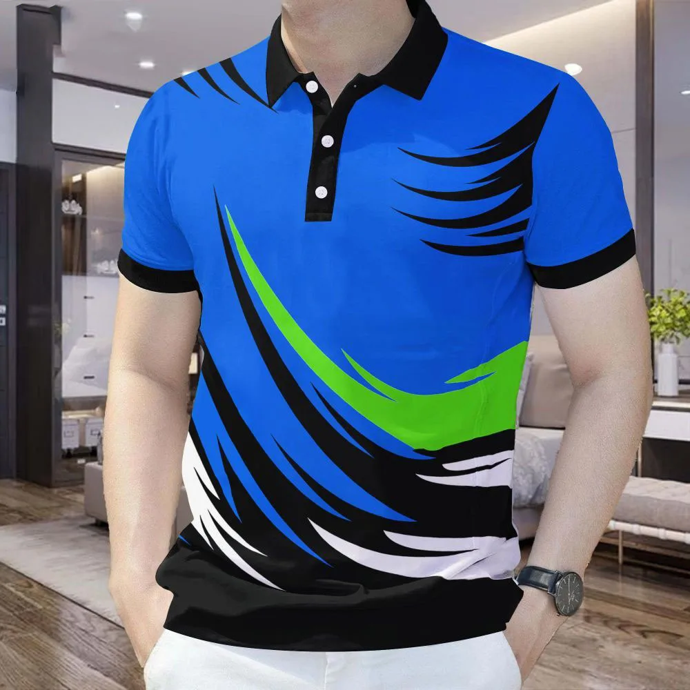 

Colorful 3D Printed Stripes Men's Polo Shirt For Men Stripe Pattern Short Sleeve Tees Summer Sport Lapel Tops Oversized T-Shirts
