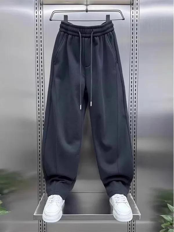 

Мужские повседневные прямые брюки больших размеров, летние длинные брюки с высокой талией, свободный крой, утягивающие брюки длиной до пола, модный бренд