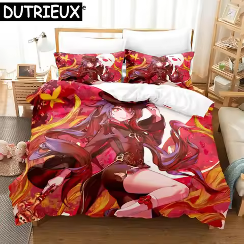 Hu Tao Genshin Impact Bedding Set Cartoon Anime duvet cover set King Twin Double Single comforter cover set for home decor