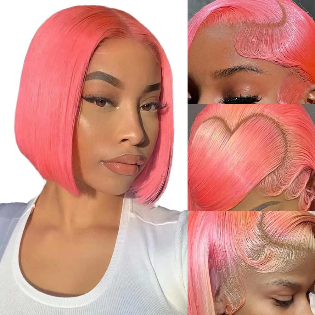 Rosa Bob Spitze Front Perücke menschliches Haar 13x4 kurze gerade Bob rosa menschliches Haar Spitze Perücken für schwarze Frauen mit Babyhaar Dichte