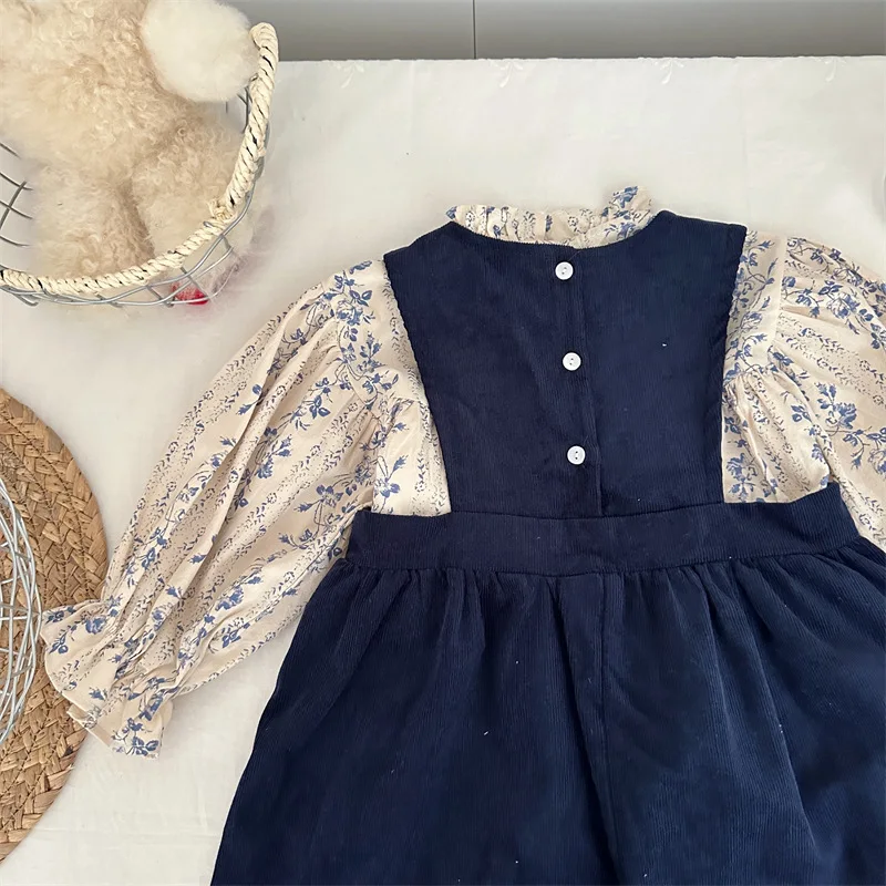 Little Girls Corduroy Dresses 1 2 3 4 5 6 7 8 Year Navy Blue Cute Fall Baby Toddler Overall Dress For Girls Spring Jumper Skirt