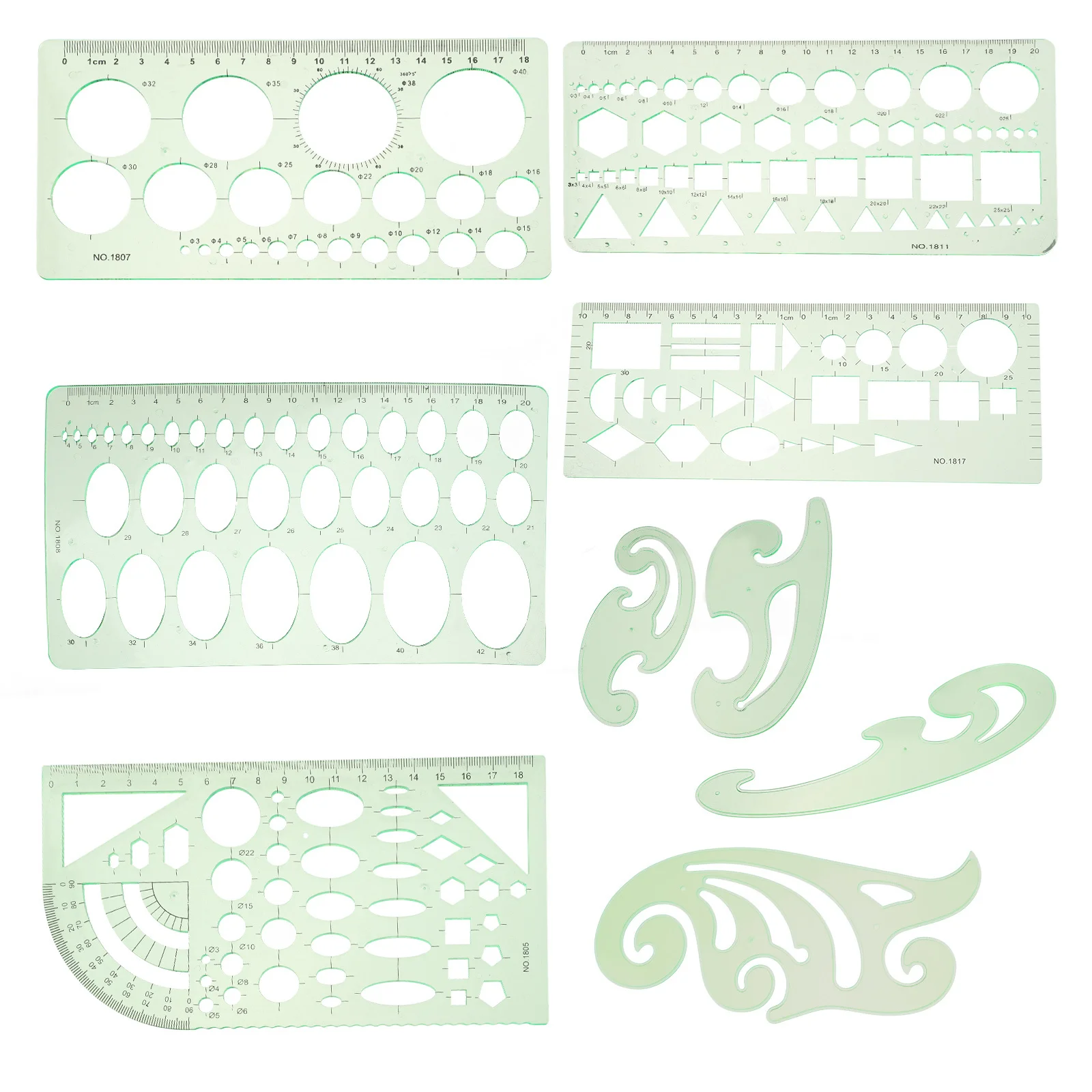 9 Stück kreisförmige ovale Zeichenvorlagen aus Kunststoff, Schablonenlineale für Künstler, Ausarbeitung, Geometrie, Zeichenwerkzeuge, Zubehör