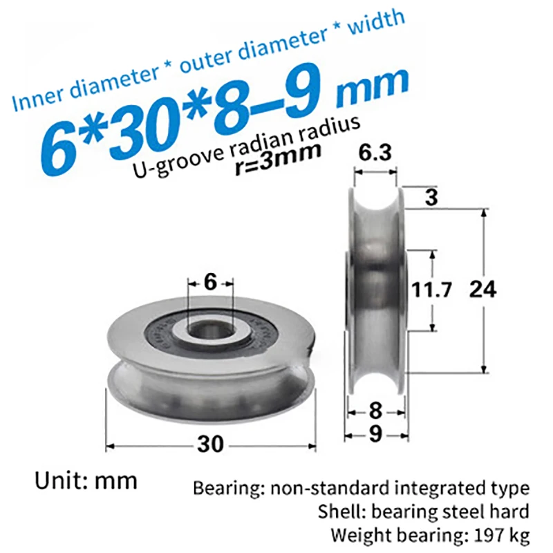 6*30*8mm High Quality Wire Rope Groove Bearing Pulley For Door Window Sliding Track Roller Pulley Stainless Steel Sheave