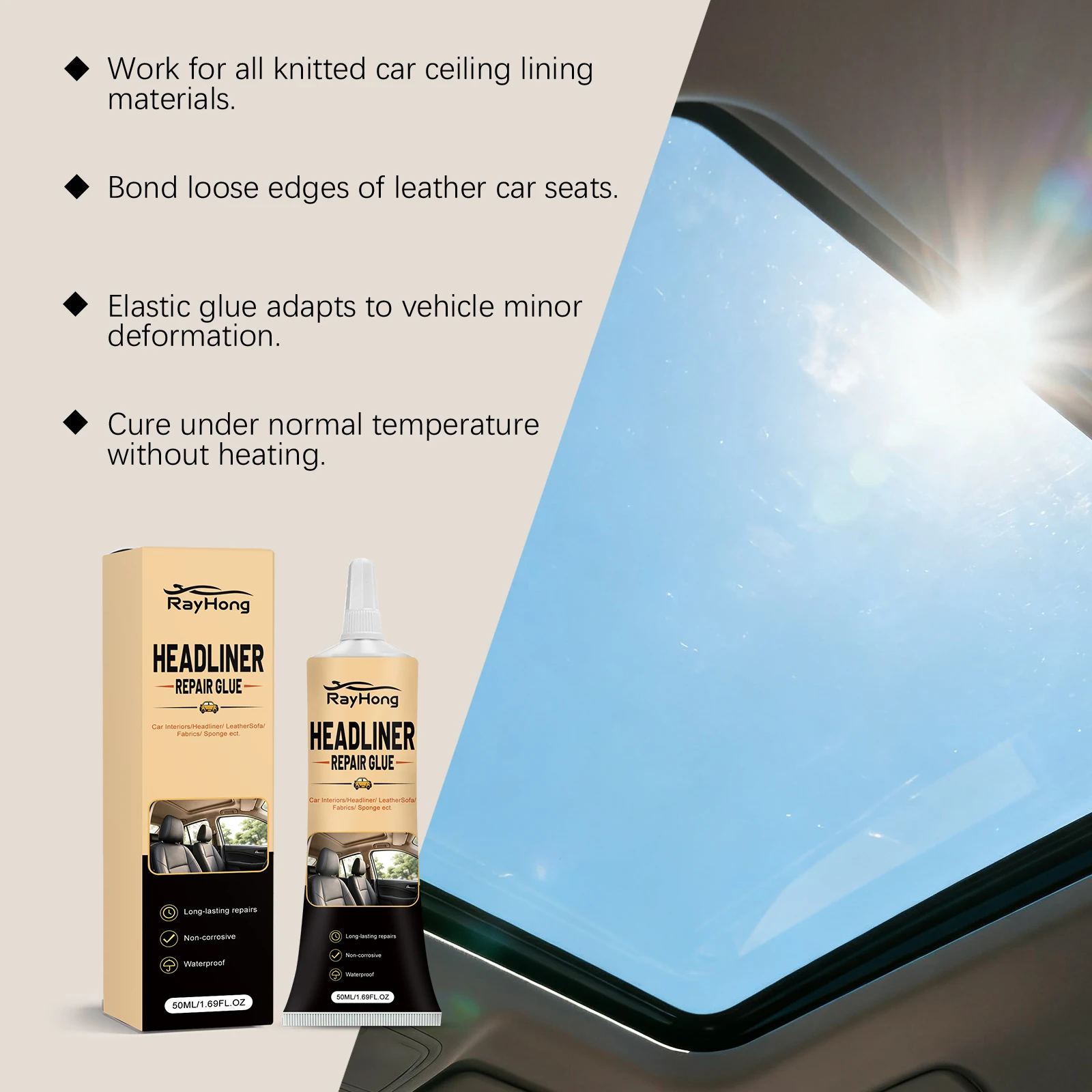 Car Headliner Repair Glue Waterproof Auto Roof Lining Fabric Leather Wear Tear Restoration Auto Interior Refurbishment Adhesive