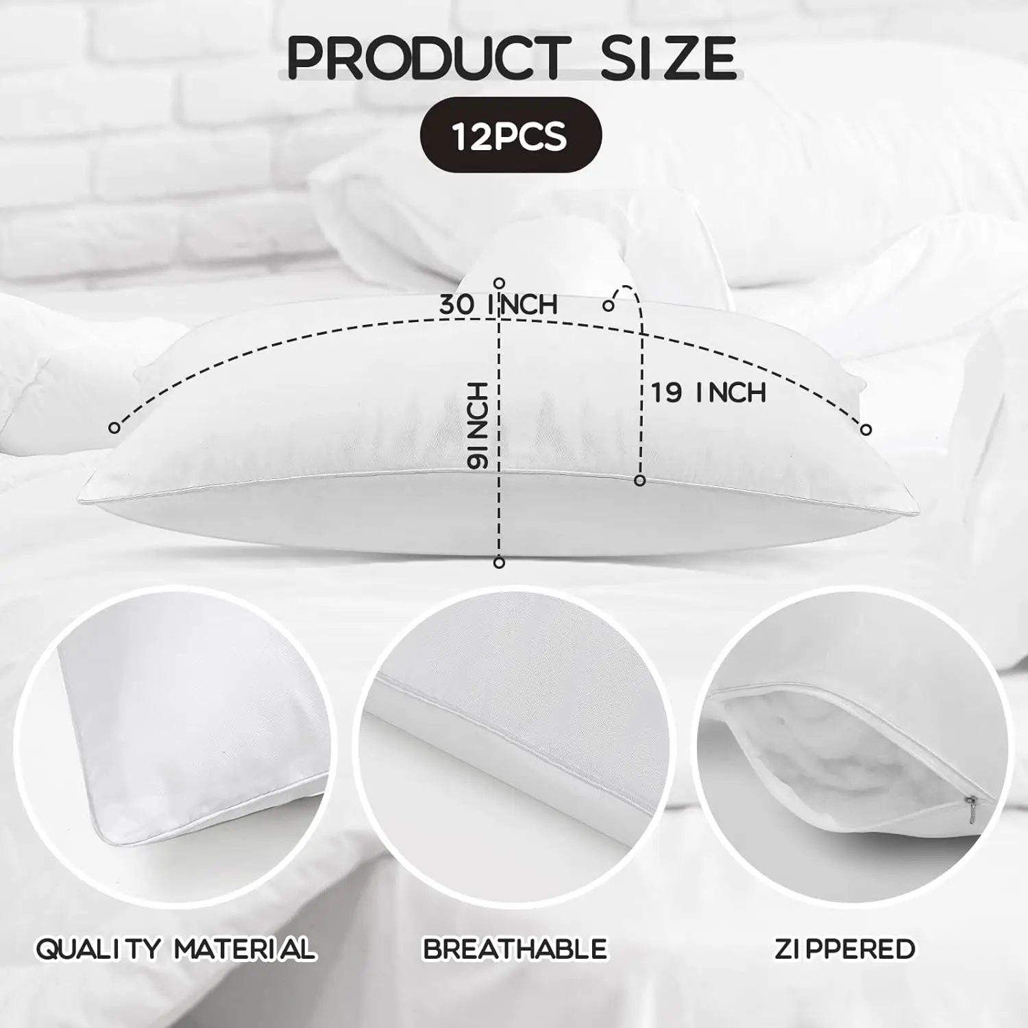 12 Pcs Queen Size Pillows for Sleeping Standard Size Pillows Bulk Bed Pillow Inserts Hotel Pillows Bulk for Stomach, Back and Si