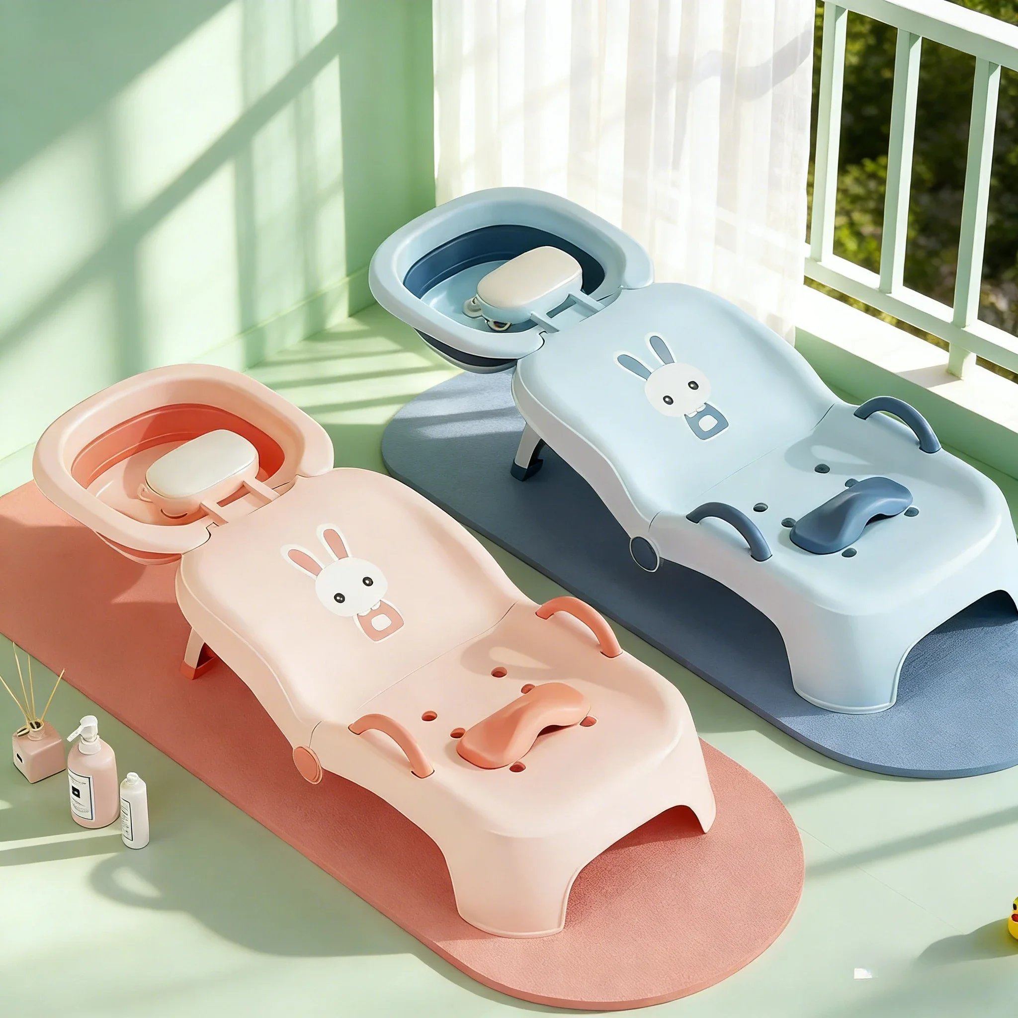 Children's Shampoo Chair Comfortable Foldable Four-speed Adjustment Don't Wet Baby Ears Shampoo Stool for Baby Safety Bathing