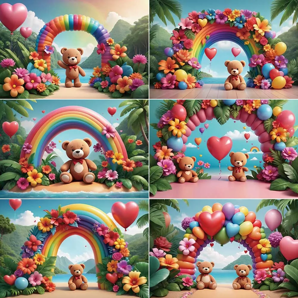 

MOON.QG Tropical Teddy Bear Photography Backdrops Baby Shower Birthday Party Photocall Decor Backgrounds Photo Studio Photobooth