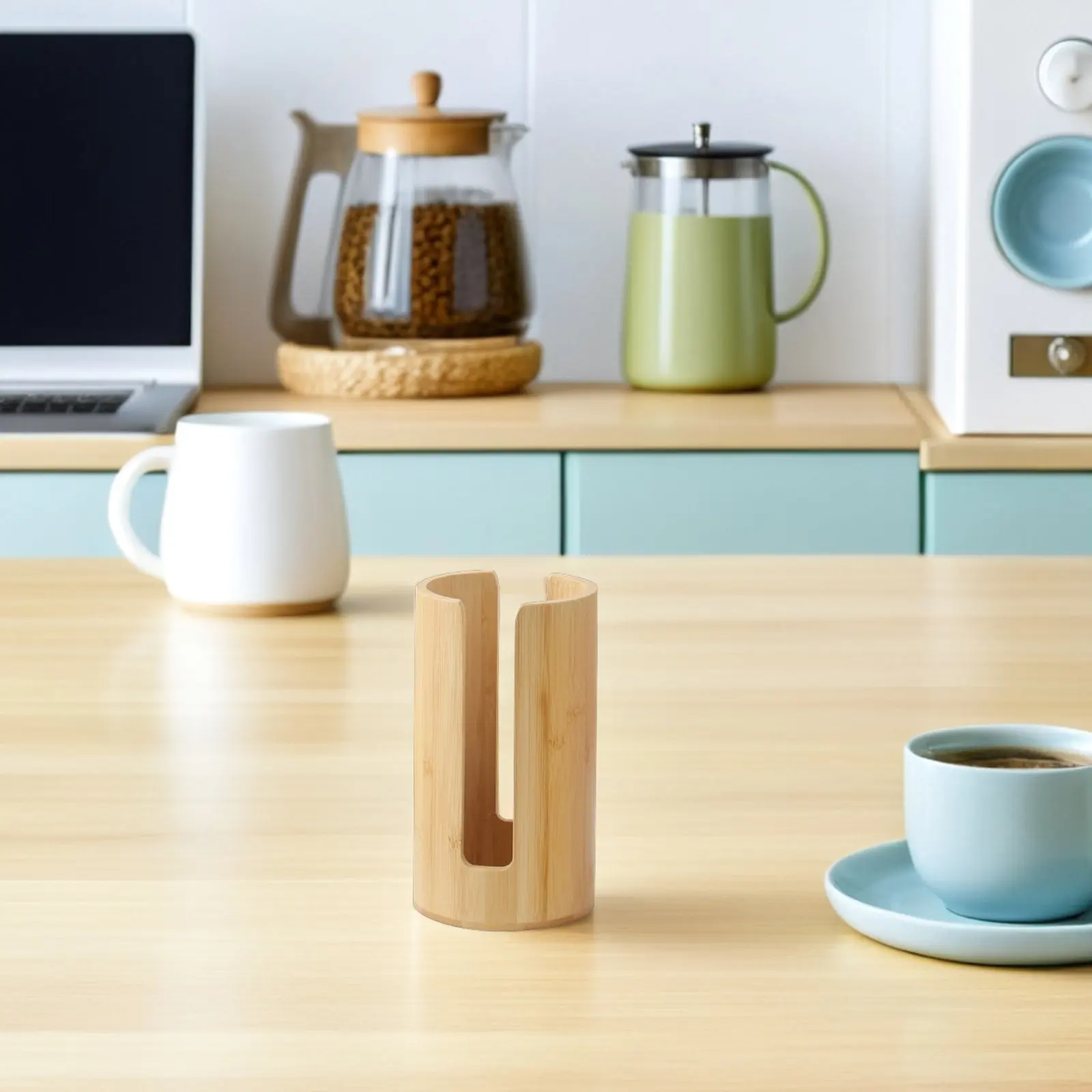 Bamboo Cup Dispenser Stackable Cup Organizer for Bathroom Vanity Kitchen Counter Coffee Table Mouthwash Cups Holder Small Space view 2