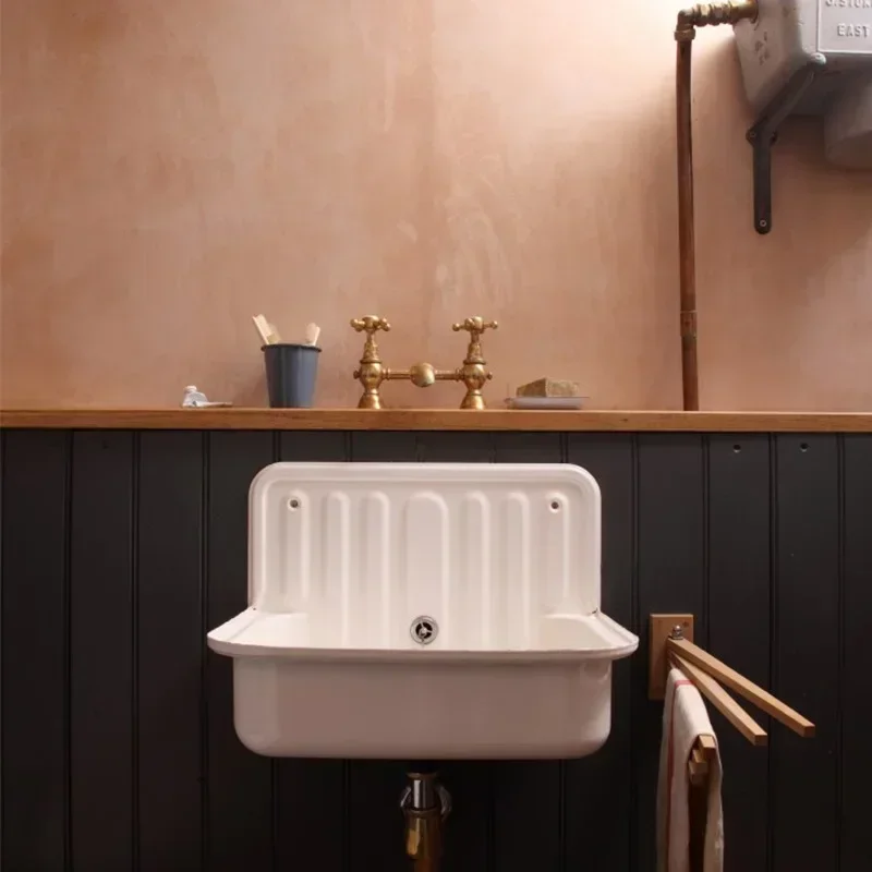 Fregadero esmaltado de pared, lavabo de mano, cocina, baño, lavabo para balcón al aire libre