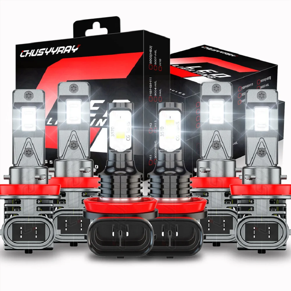 

XWQHJW Car lights 6 Combo H9+H11+H11 LED Headlight Kit Fog light Bulbs High/Low Beam Car accsesories