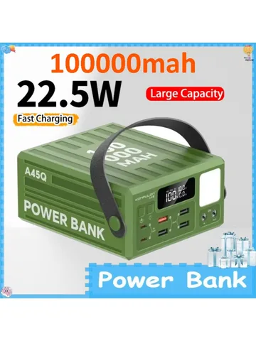 Портативное зарядное устройство (Power Bank) 100000 мАч для кемпинга, быстрая зарядка 22.5 Вт, внешний аккумулятор для iPhone и Xiaomi