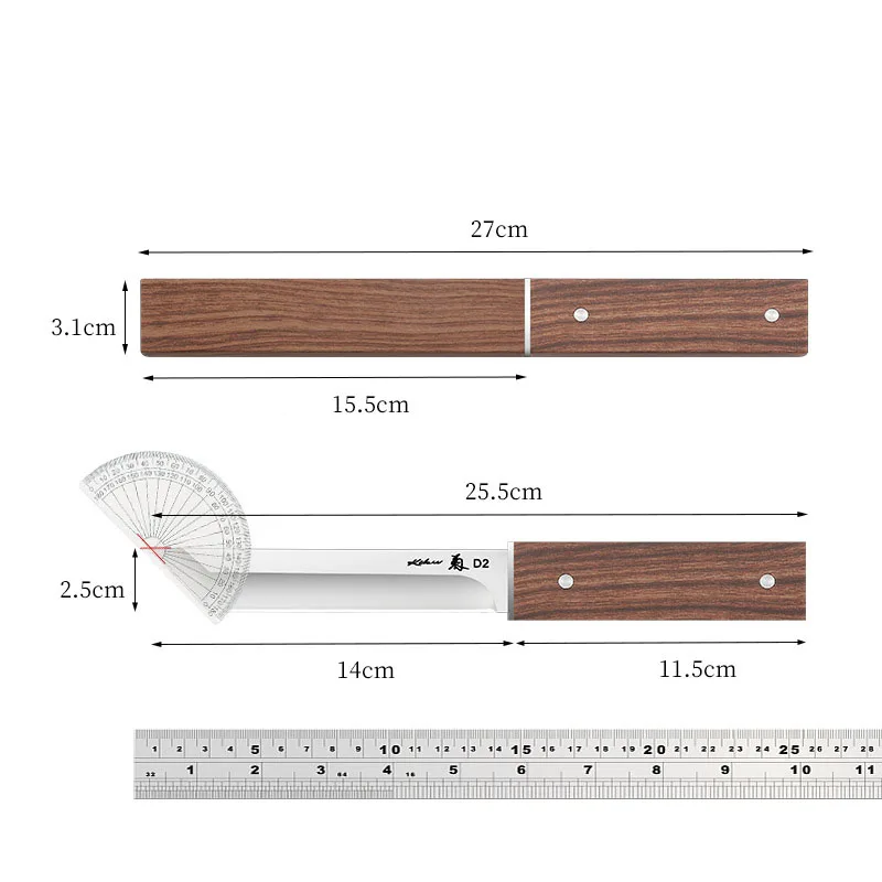 Blade EDC Kitchen Fruit Imitation Wood Handle Knife with Wooden Sheath Outdoor Camping Multifunctional Unpacking Knife