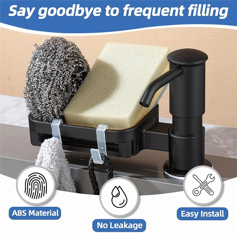 

AB41-Soap Dispenser For Kitchen Sink, Built In Soap Dispenser Pump With Sponge Holder, Under Counter ABS Pump Heads