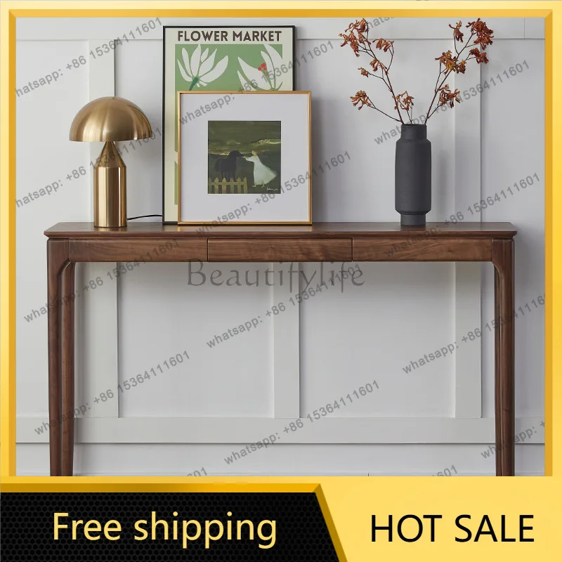 Factory Direct Sales Nordic Black Walnut Solid Wood Light Luxury New Chinese Simple Entryway Narrow Table