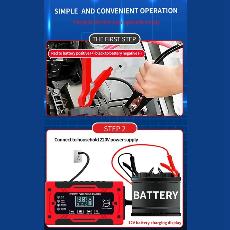 12V&24V 6A Smart Fully Automatic Battery Charger With Temperature Compensation For Car Truck Motorcycle Battery