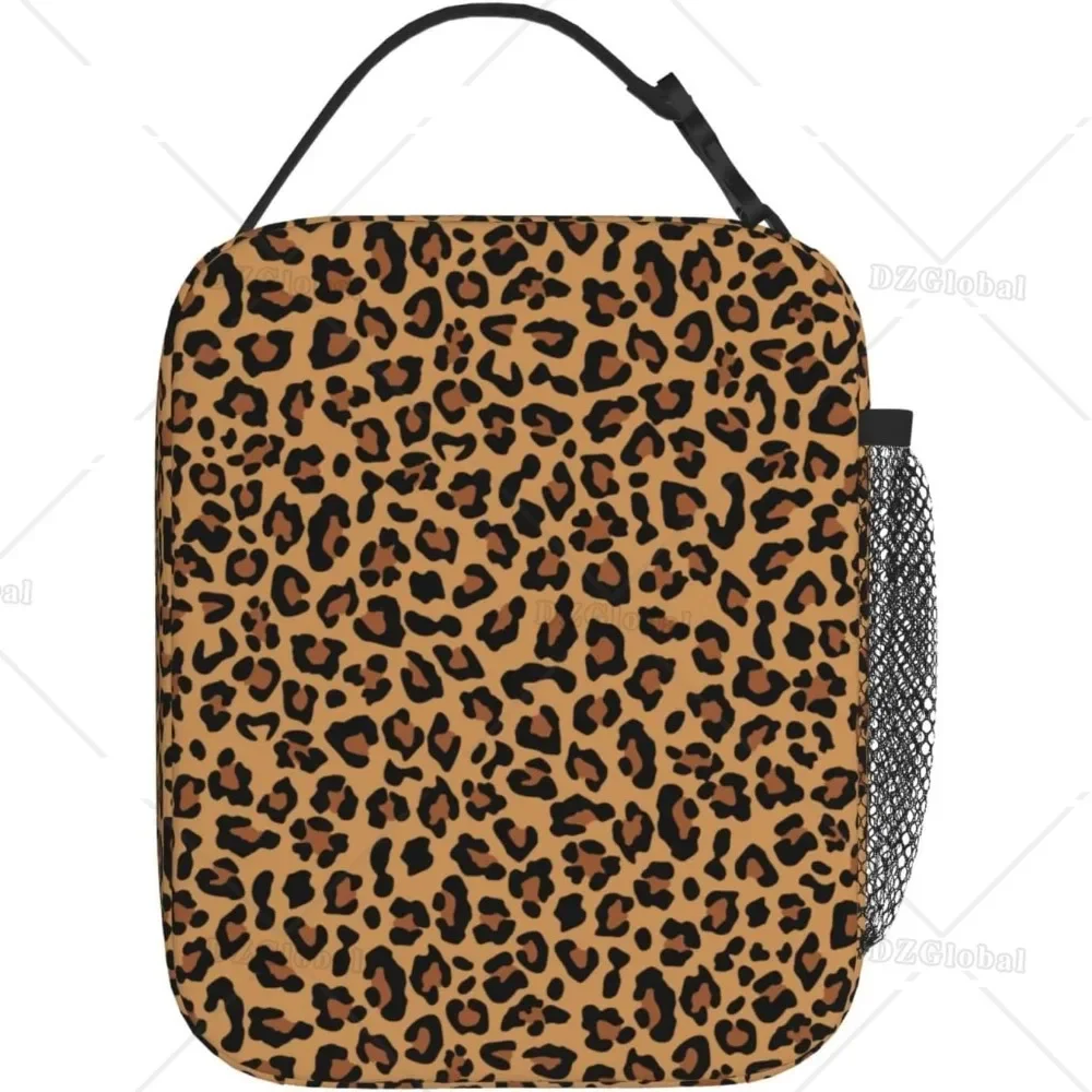 Leopard Print Lunch Box for Men Women Small Lunch Bag for Office Work Picnic Reusable Portable Waterproof Bento Tote Bags