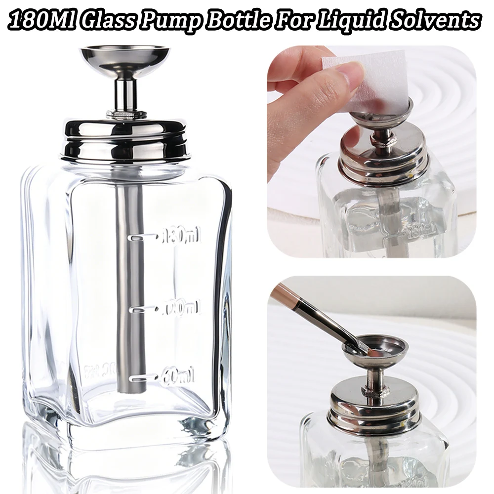 

180ML Refillable Glass Pump Bottle With Stainless Steel Pump Head, Leak-Proof Liquid Dispenser For Nail Remover, Alcohol & Liqui