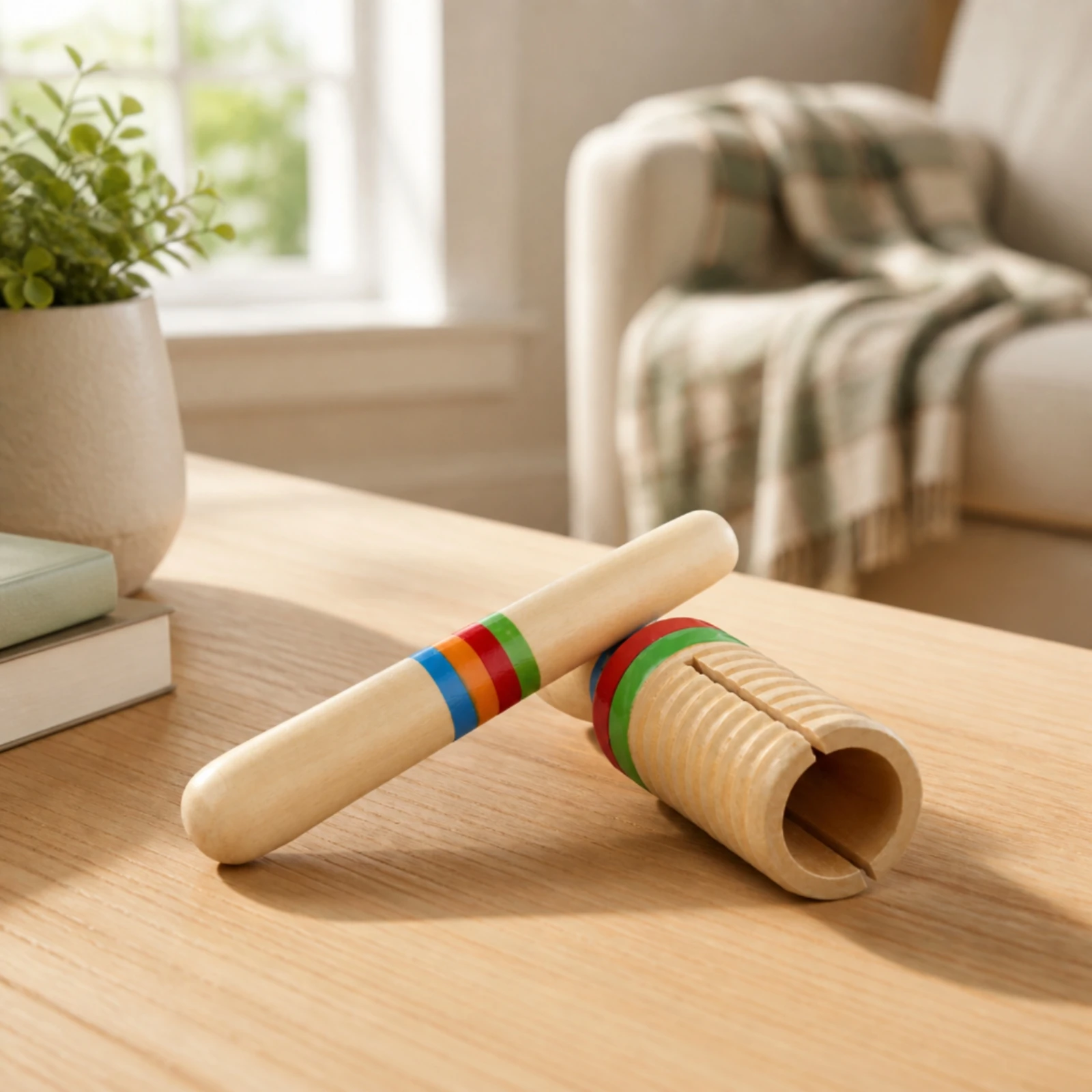 Guiro with Stick Ribbed Guiro Wood Block Authentic Percussion Instrument with Striker Versatile for Children, Classroom