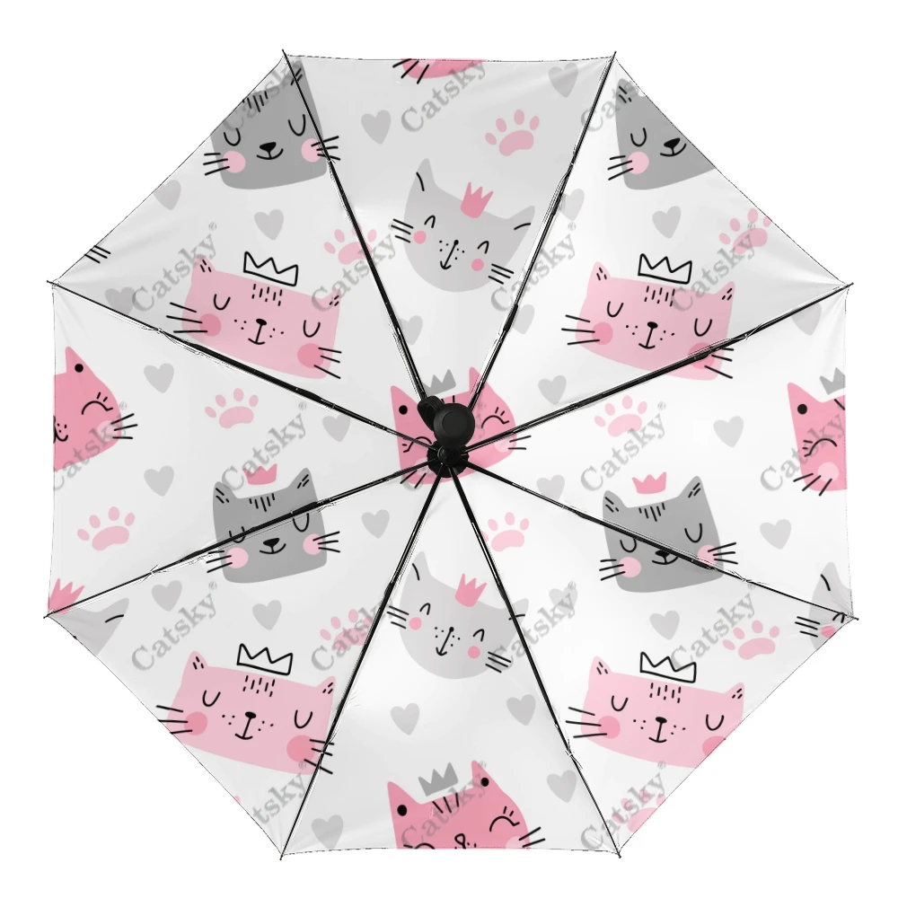 Cute Cats Cartoon Wo Folding Umbrella Windproof Sunscreen  UV Protection Fashion Portable Gift Travel Outdoor Umbrellas